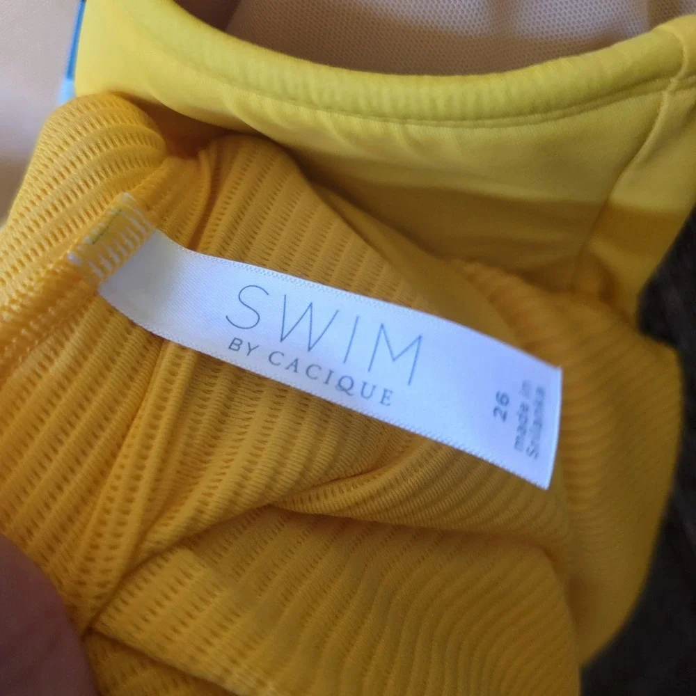 Swim By Cacique Lane Bryant Swim Top Women's Size 26 Yellow Rainbow Trim Tank